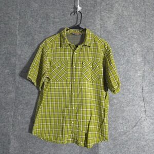 Merrell‎ Opti-Wick Pearl Snap Shirt Men's Size Medium Plaid Short Sleeve Outdoor